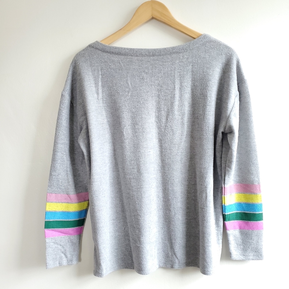 New Chaser Rainbow Stripe Love Knit Pullover Sweatshirt - Picture 7 of 10